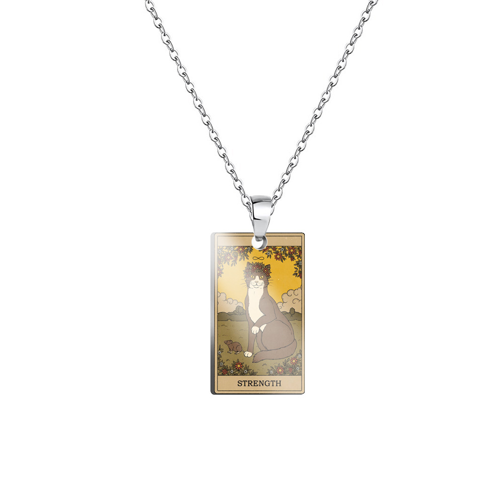 Tarot Print Cat Necklace Pendant-Strength