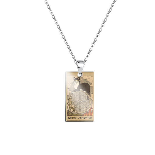 Tarot Print Cat Necklace Pendant-Wheel of Fortune