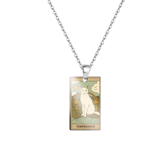 Tarot Print Cat Necklace Pendant-Temperance