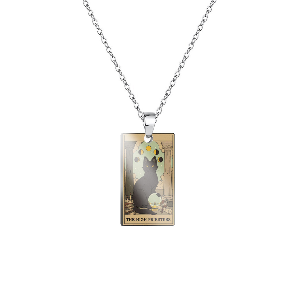 Tarot Cat Print Cat Necklace Pendant-The High Priestess