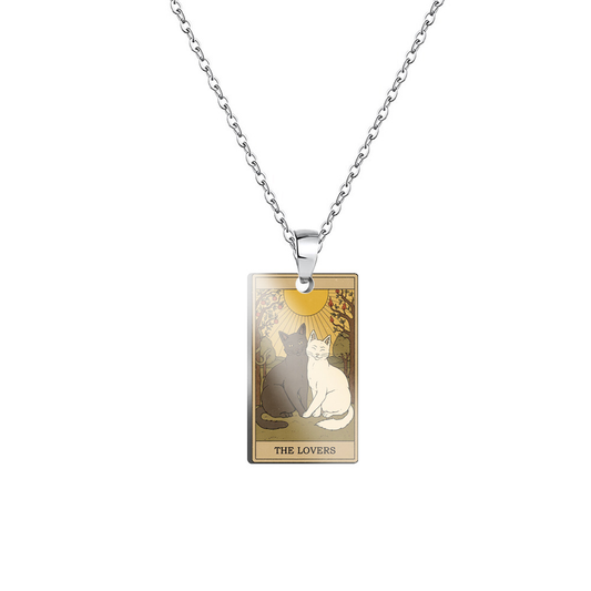 Tarot Print Cat Necklace Pendant-The Lovers