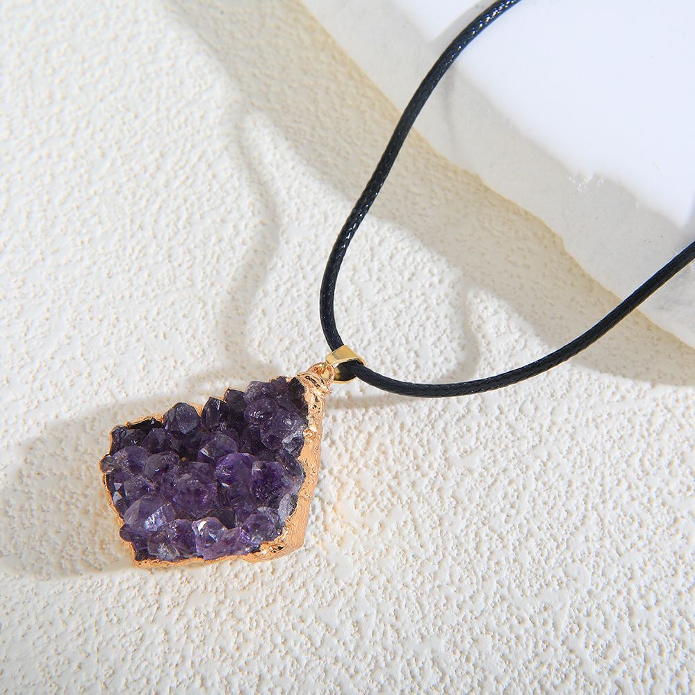 Amethyst Crystal Cluster Necklace Love Heart