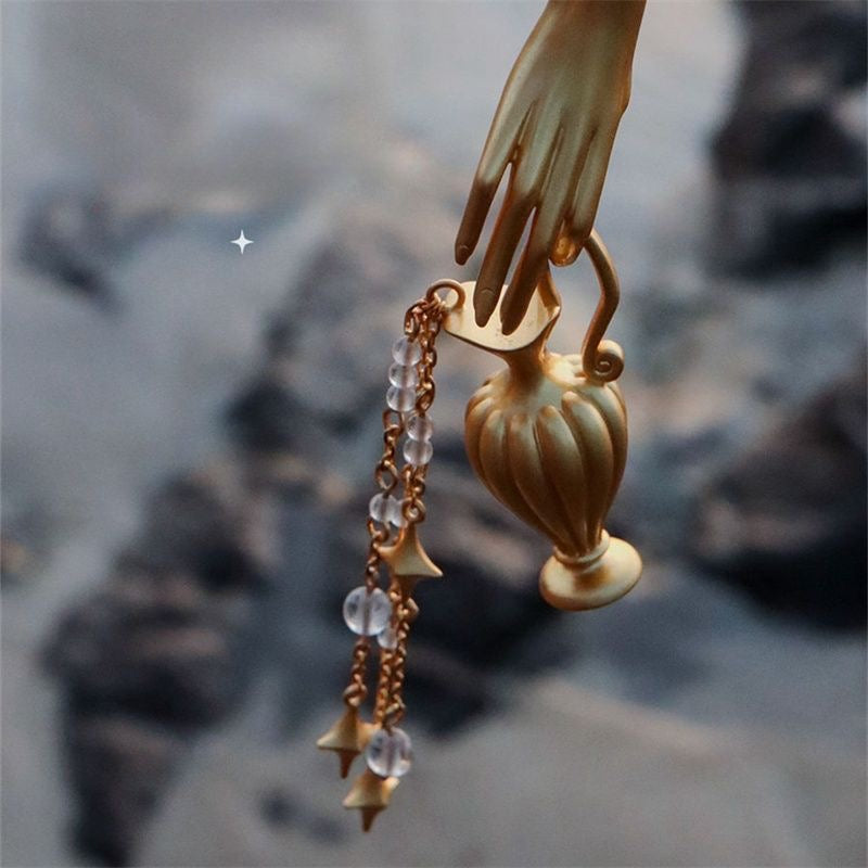 Golden Water Jar Crystal Pendant Sweater Chain