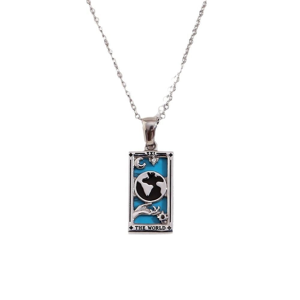 Vintage Tarot Card Constellation Necklace-The World