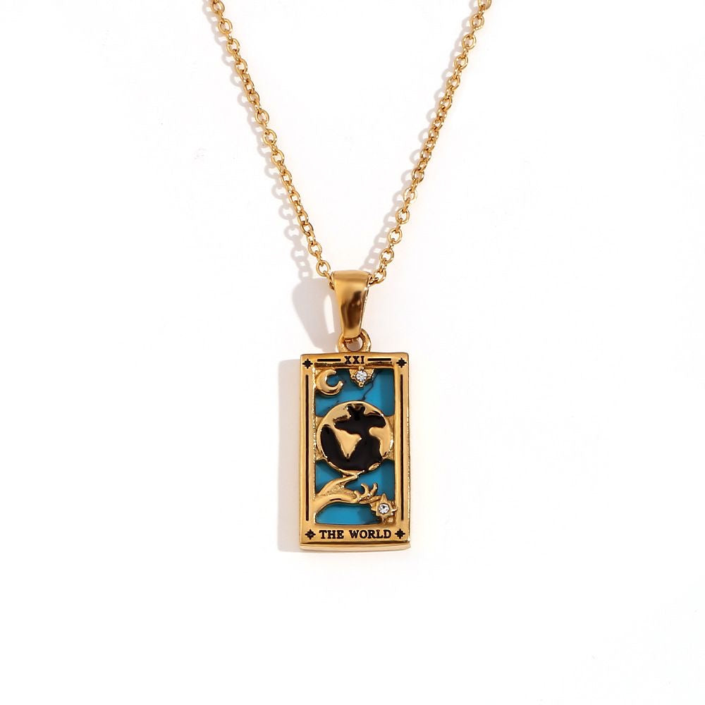 Vintage Tarot Card Constellation Necklace-The World