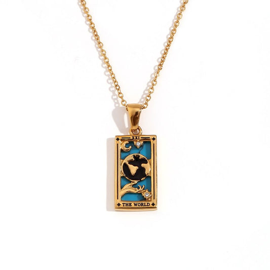 Vintage Tarot Card Constellation Necklace-The World