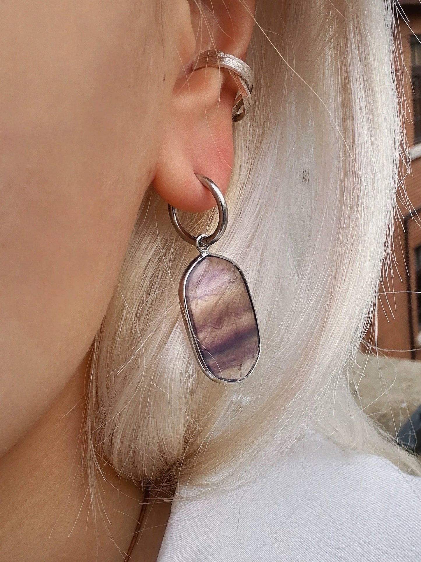 Fluorite Slices Natural Gradient Amethyst Earrings