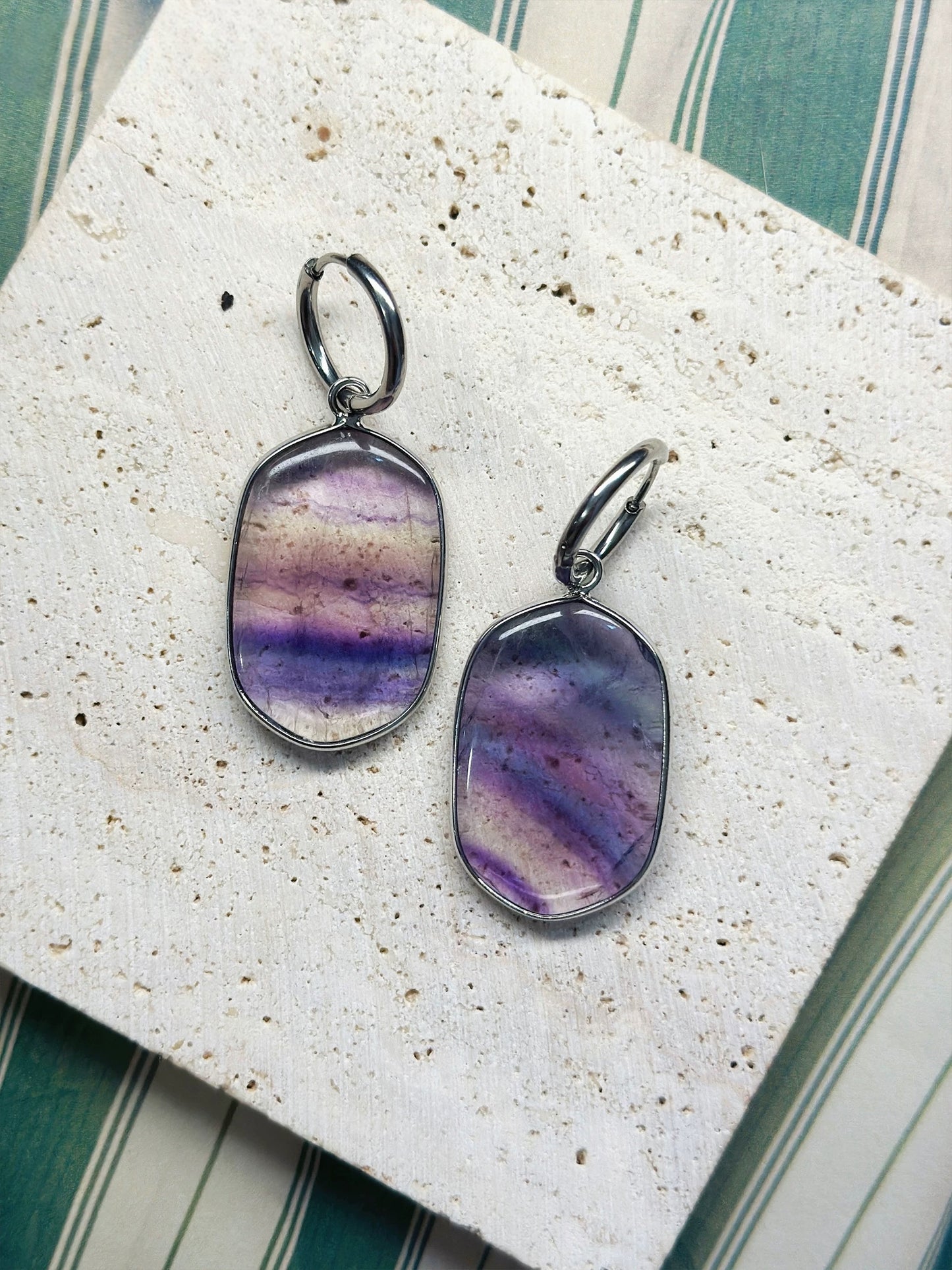 Fluorite Slices Natural Gradient Amethyst Earrings