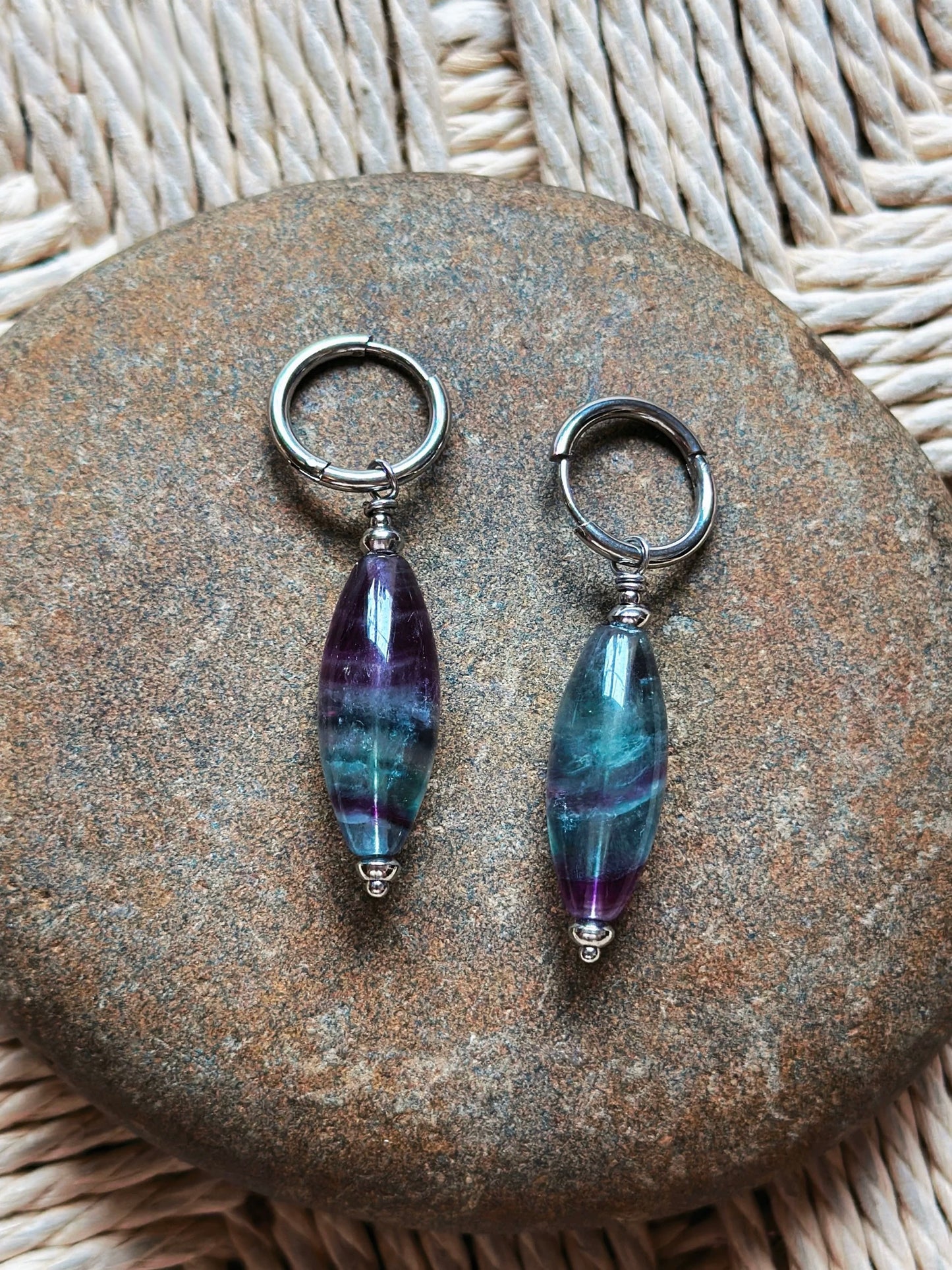 Natural Fluorite Illusion Gradient Crystal Earrings