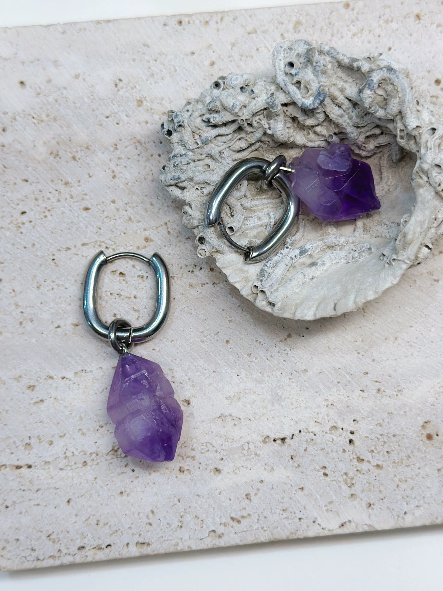 Natural Amethyst Raw Ore Earrings