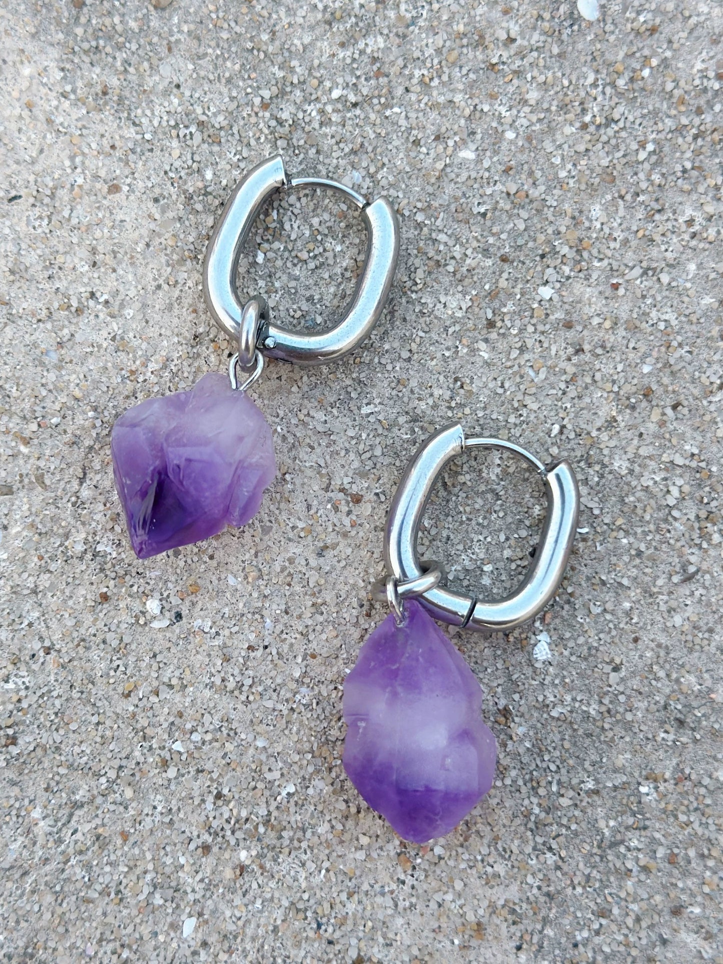 Natural Amethyst Raw Ore Earrings