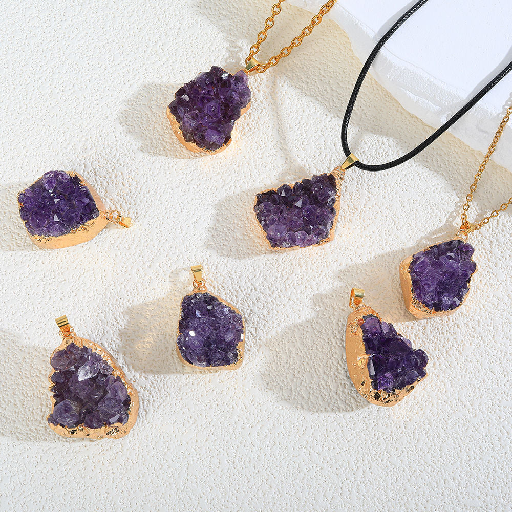 Amethyst Crystal Cluster Necklace Love Heart