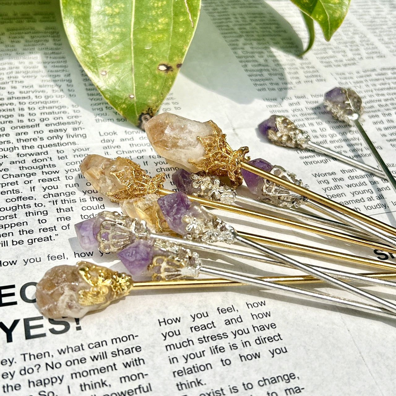 Chinese Retro Crystal Stone Hairpins Flower Decor