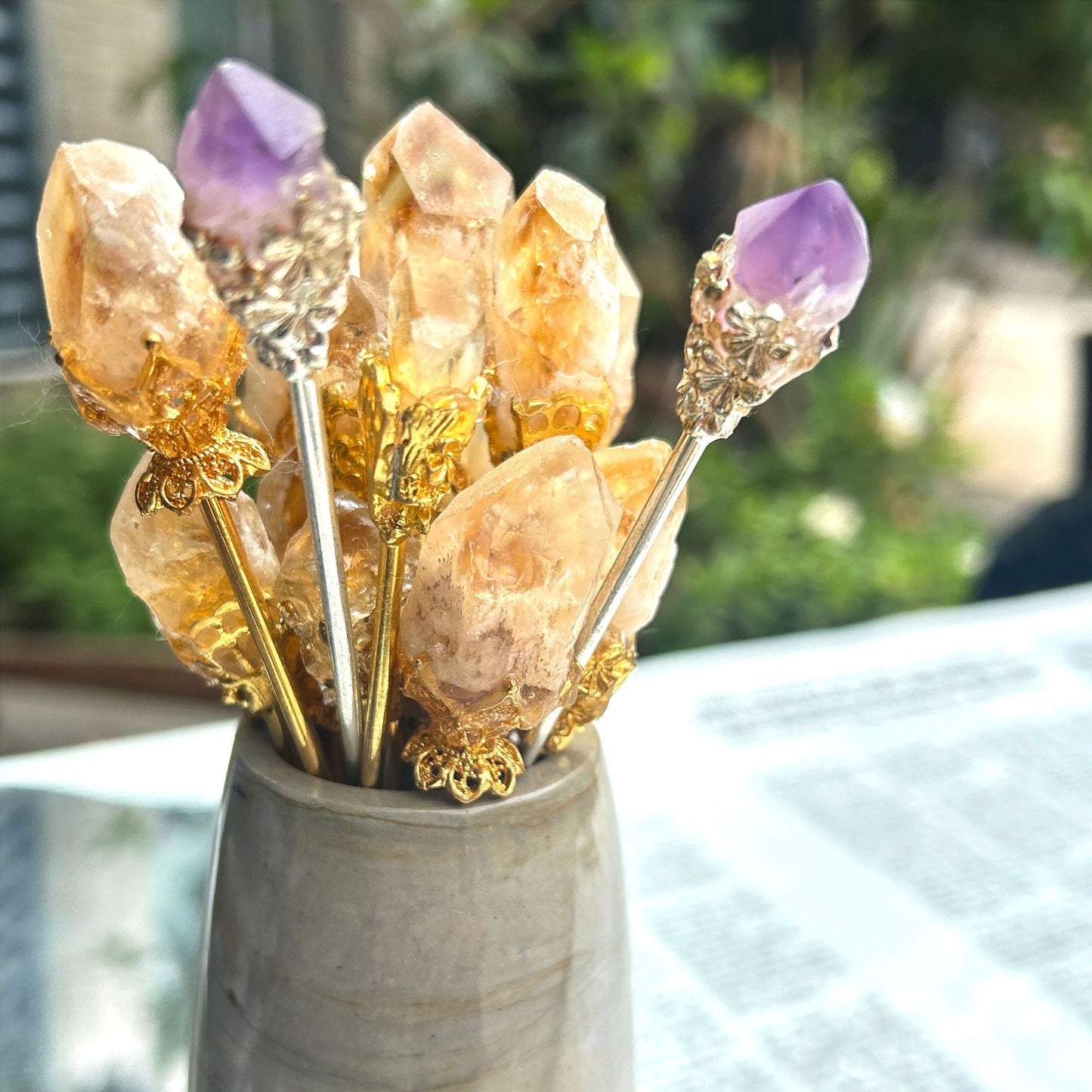 Chinese Retro Crystal Stone Hairpins Flower Decor