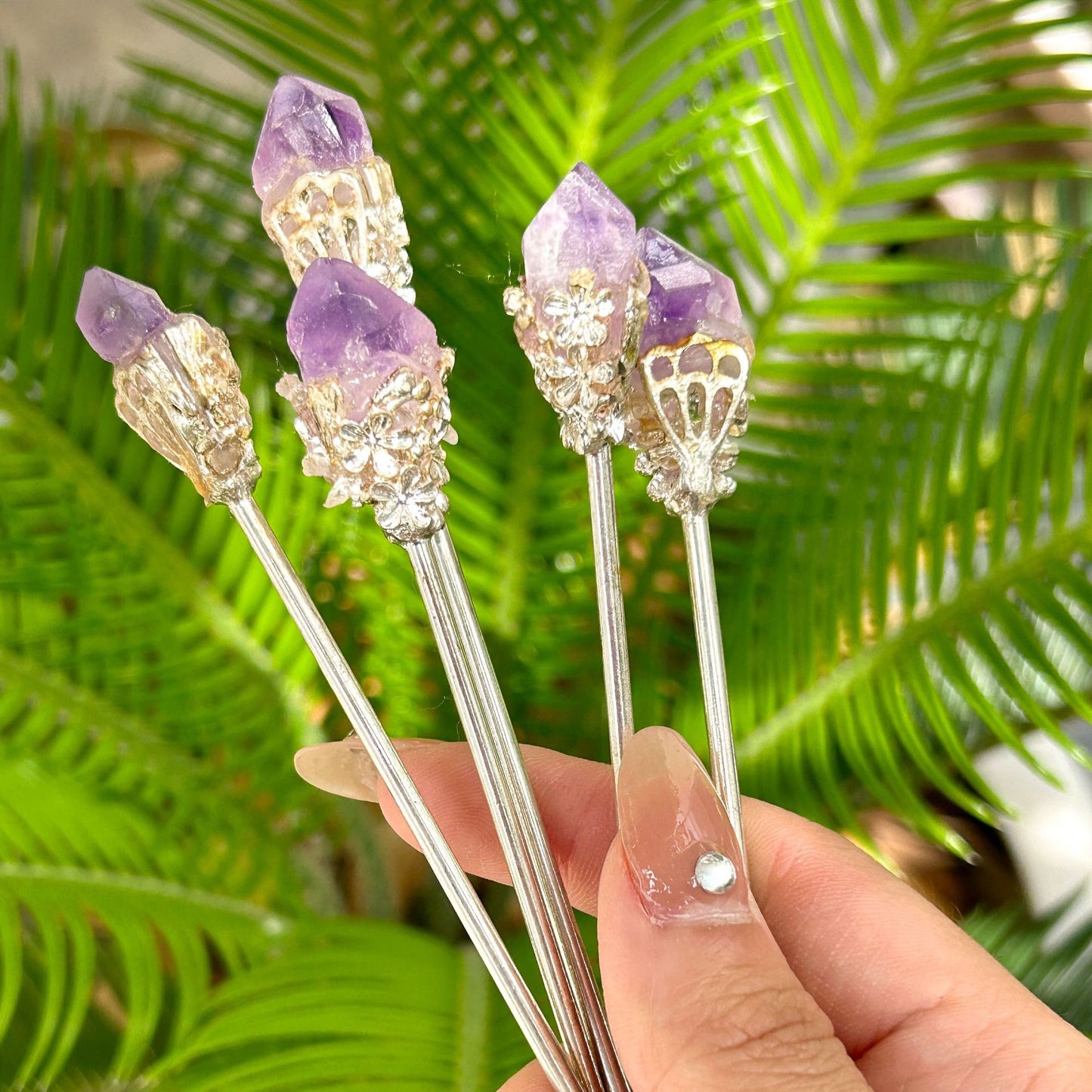 Chinese Retro Crystal Stone Hairpins Flower Decor