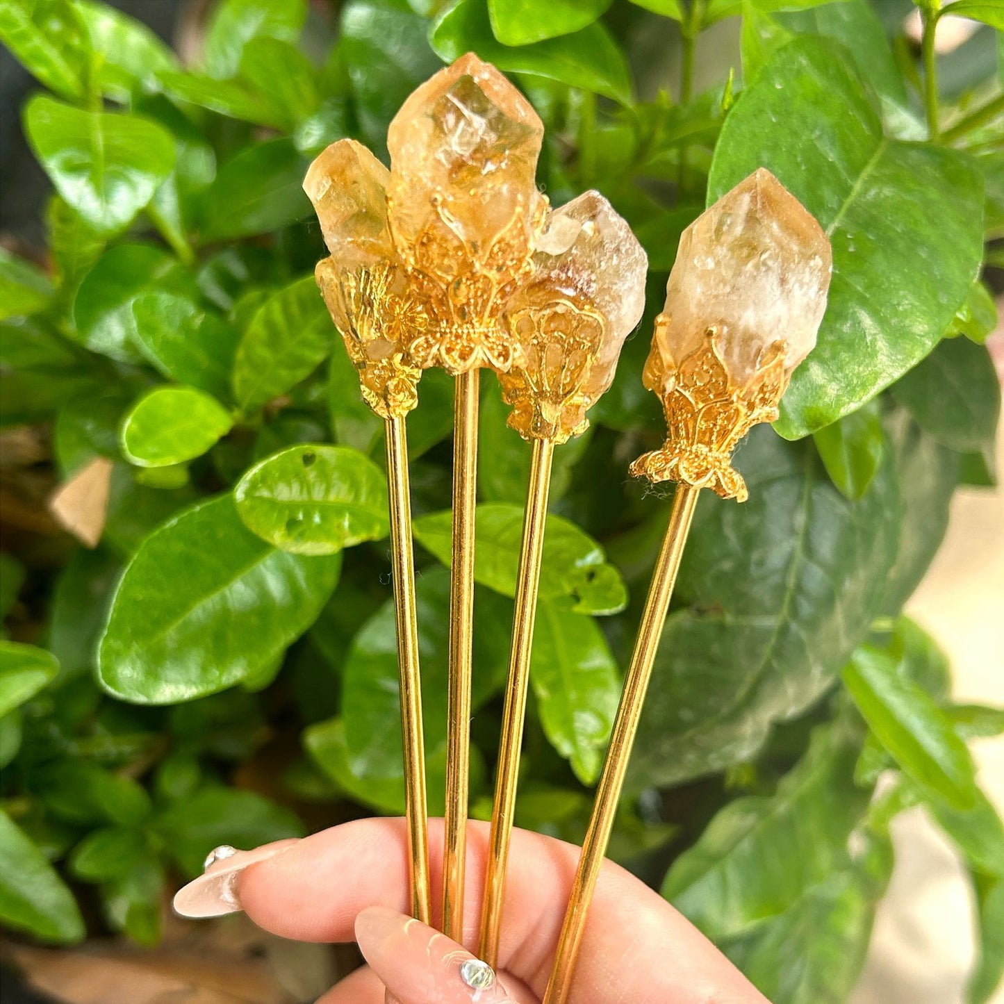 Chinese Retro Crystal Stone Hairpins Flower Decor