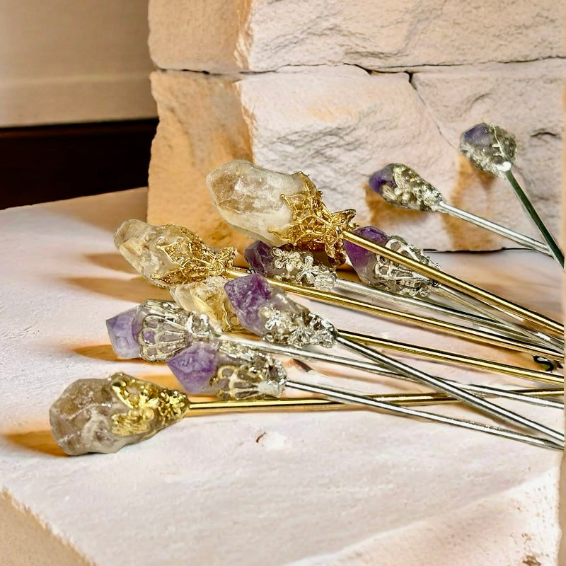 Chinese Retro Crystal Stone Hairpins Flower Decor