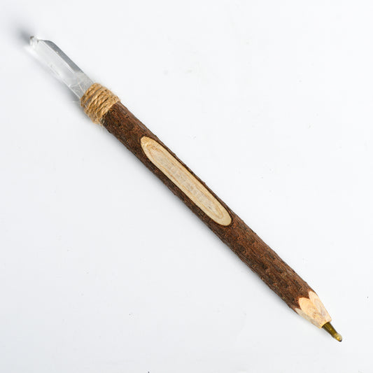 Clear Quartz Column Wooden Pen