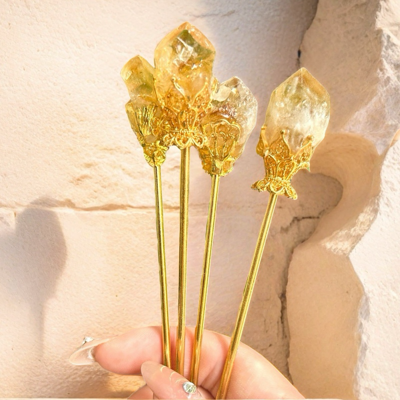 Chinese Retro Crystal Stone Hairpins Flower Decor