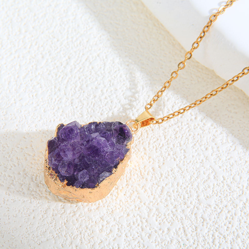 Amethyst Crystal Cluster Necklace Love Heart