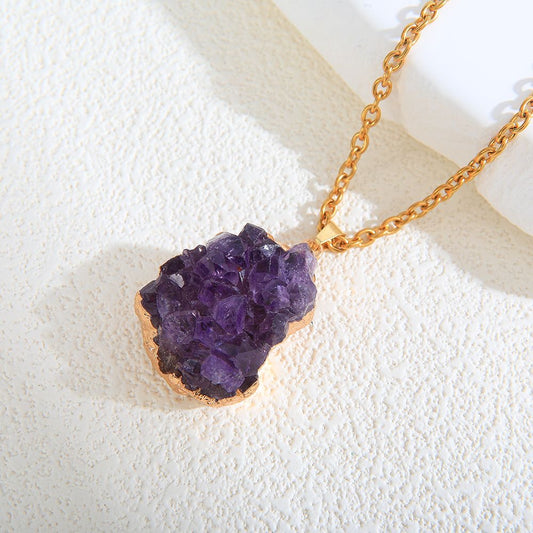 Amethyst Crystal Cluster Necklace Love Heart