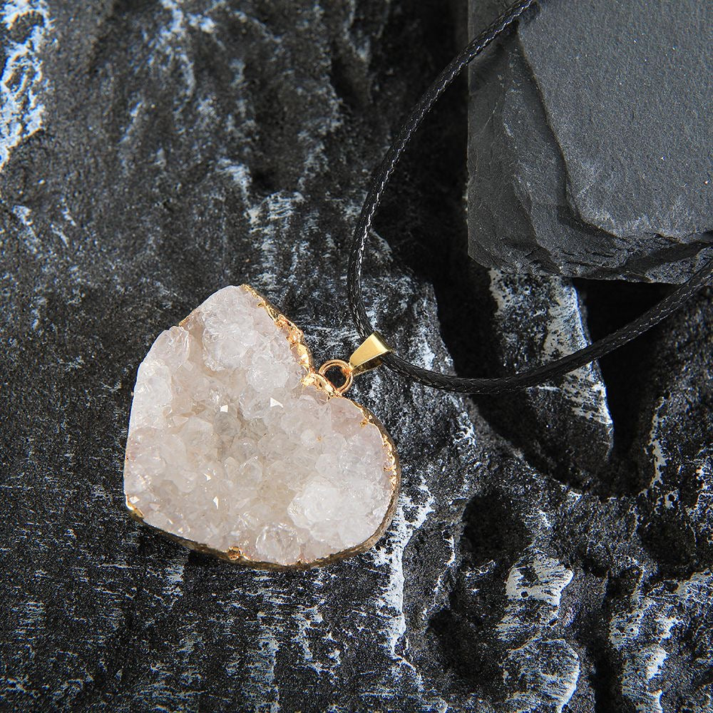 Natural White Crystal Cluster Necklace Love Heart